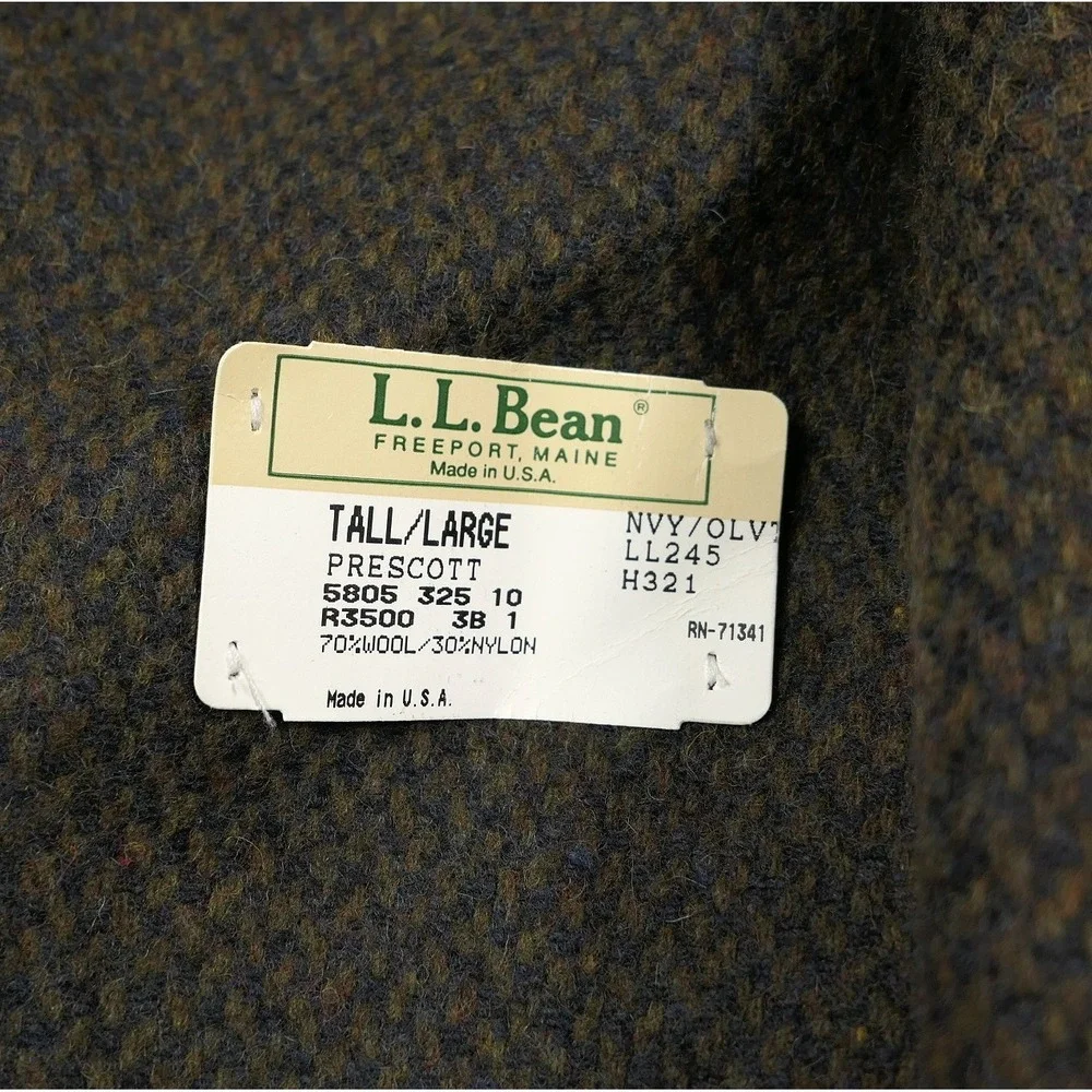 LL Bean Prescott USA Wool Country Tweed Sport Coat 46L / LT Olive Navy Heathered